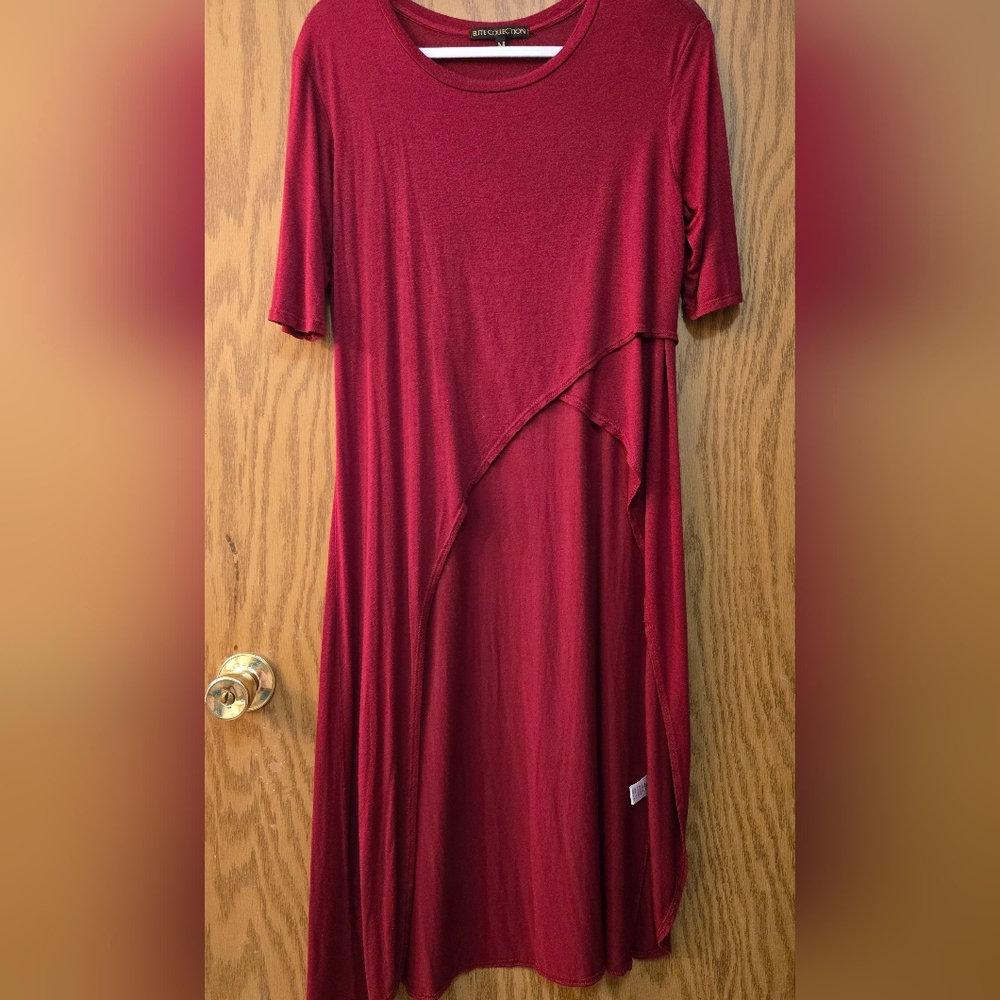 Very Cute Asymmetrical Burgundy Top. Cropped In Front And Long In Back.